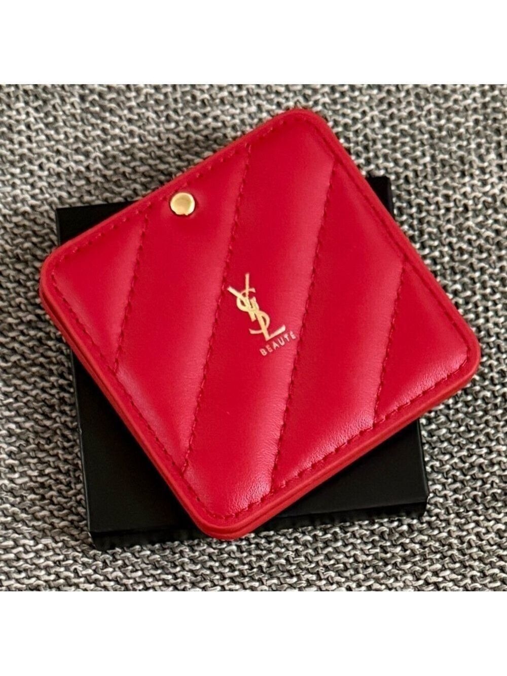 Yves Saint Laurent Beauty Square Compact Pocket Mirror Dark Red Burgundy New